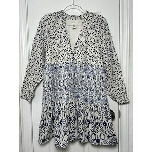 Jessica Simpson Tapestry Floral Tiered Long Sleeve Baby Doll Mink Dress Size L